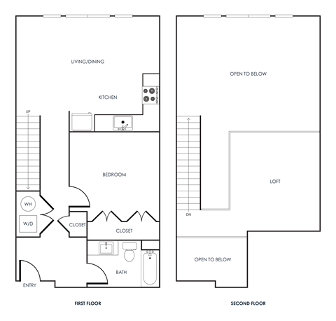 Floor plan for 1 bed, 1 bath, 932 sqft